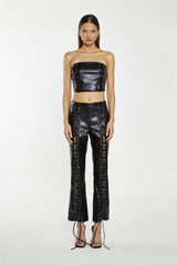 Black PU Lace-Up-Trousers