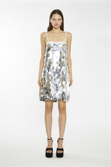 Large-Oval-Silver-Sequin Sleeves Mini-Dress
