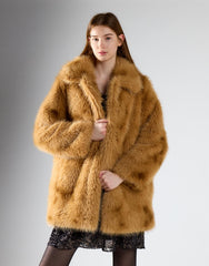 Tan Mottled Fur Mid-Length Coat