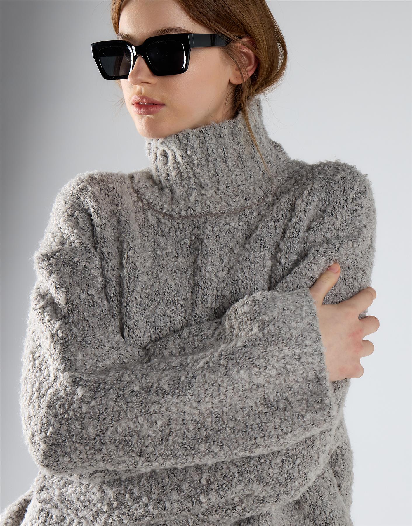 Light Grey Marl High Neck Oversized Jumper