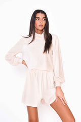 Cream Velour Rib Slouchy Fit Shorts