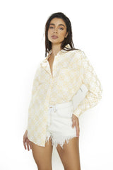 Sunflower-Check Collared Long Sleeve-Top