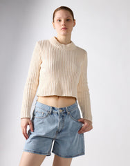 High Waist Rigid Denim Shorts - Mid Blue