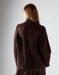 Dark Brown Marl Cable Knit Quarter Zip Jumper