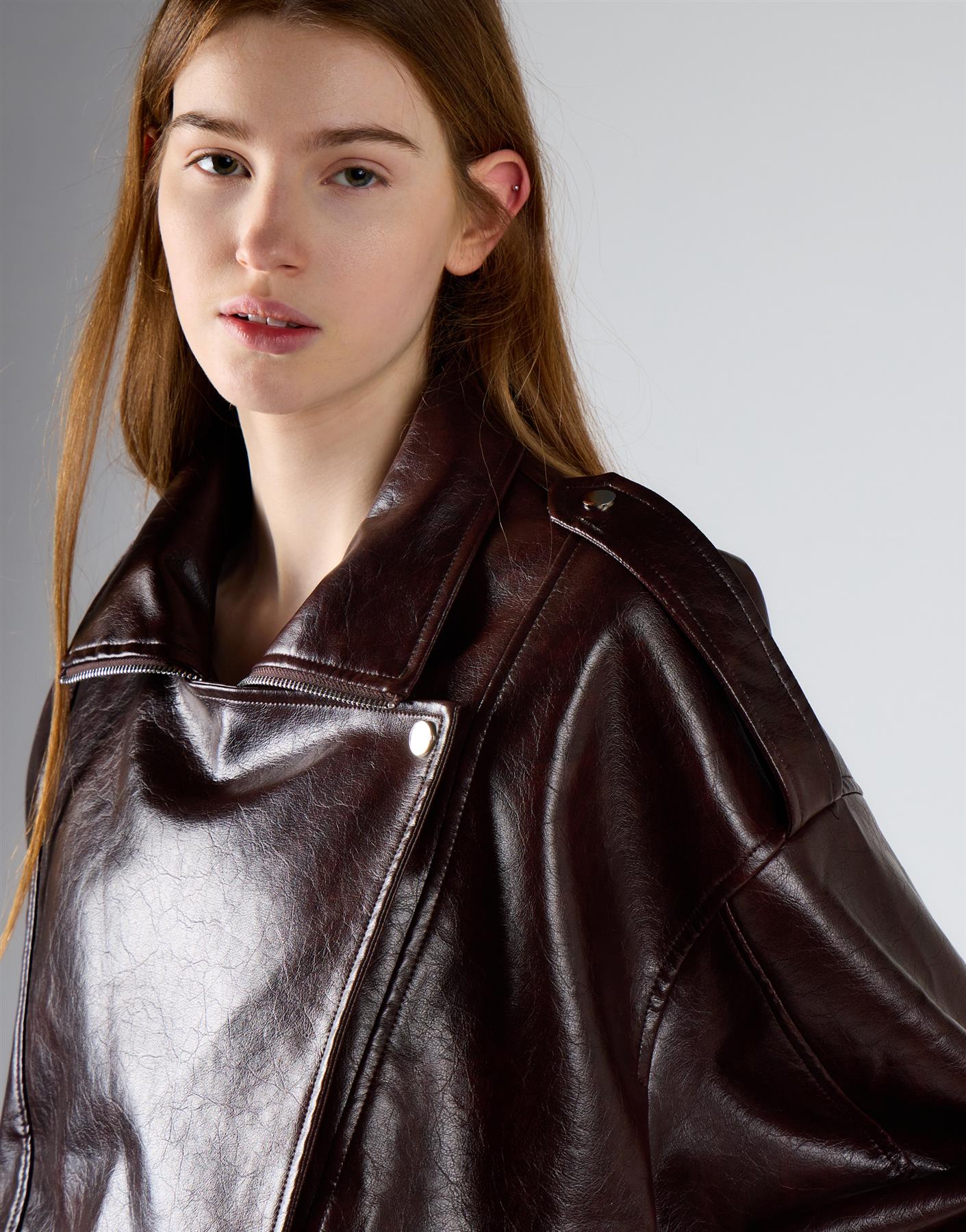 Deep Mahogany Oversized PU Jacket