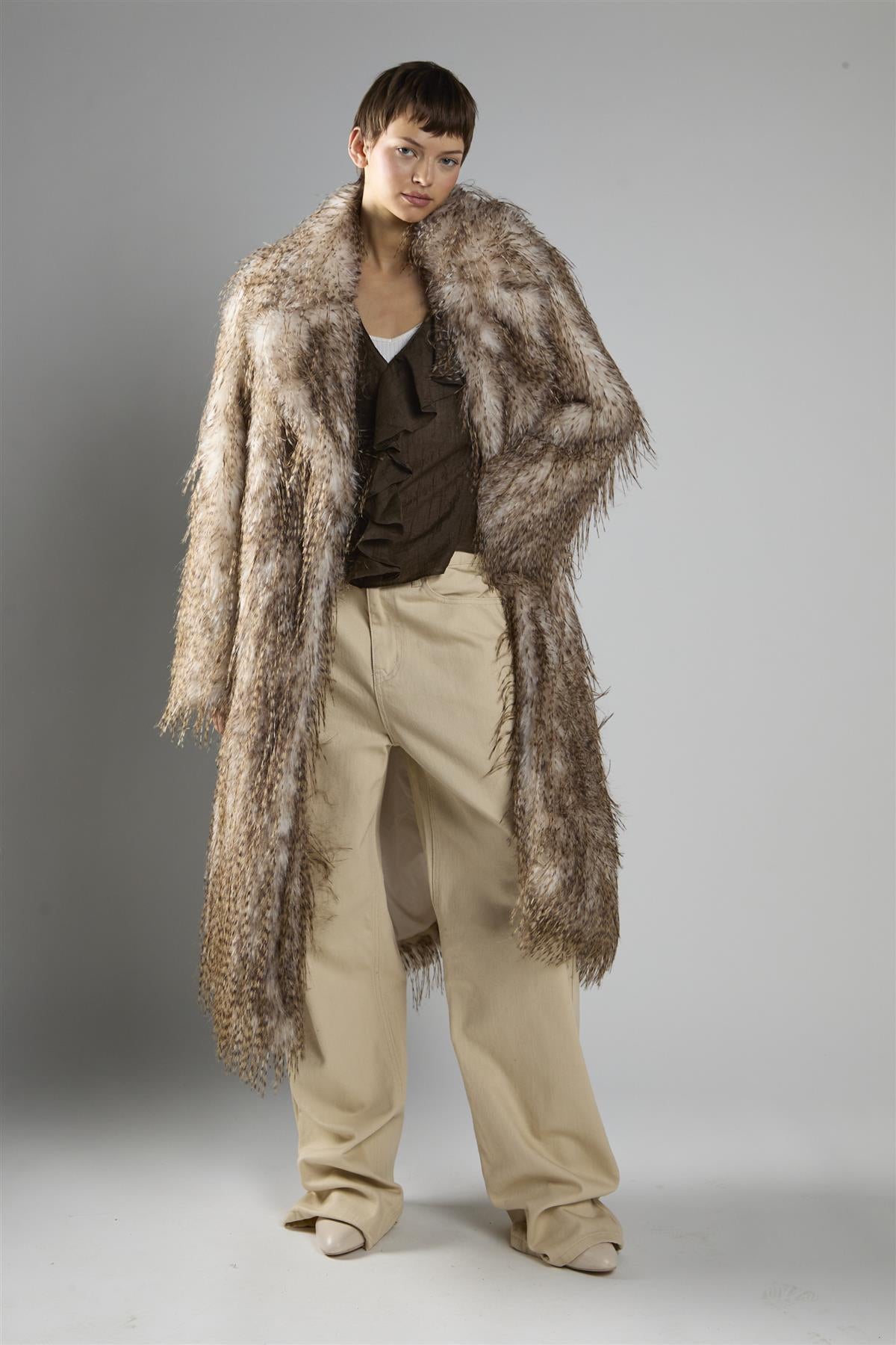Faux Fur Midi Coat - Feather Fur