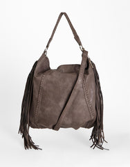 Brown Fringe Whipstitch Hobo Bag