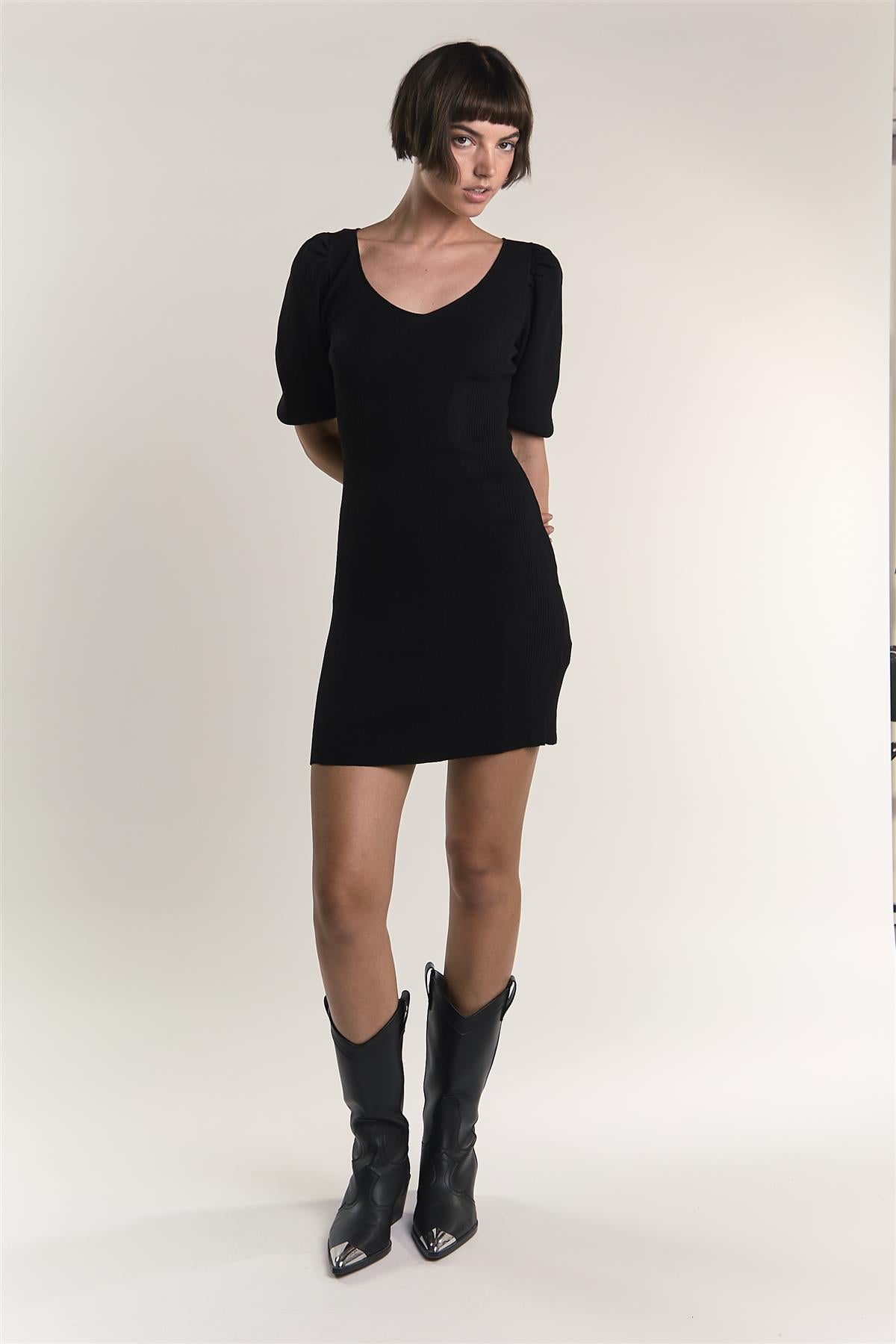 Black Ribbed-Body-Con Mini-Dress