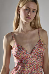 Multi Coral Ditsy Spaghetti-Strap Midi-Dress
