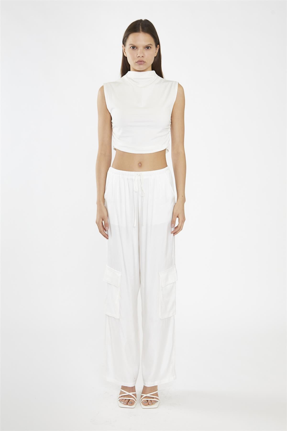 Off-White High-Neck Sleeveless Crop-Top