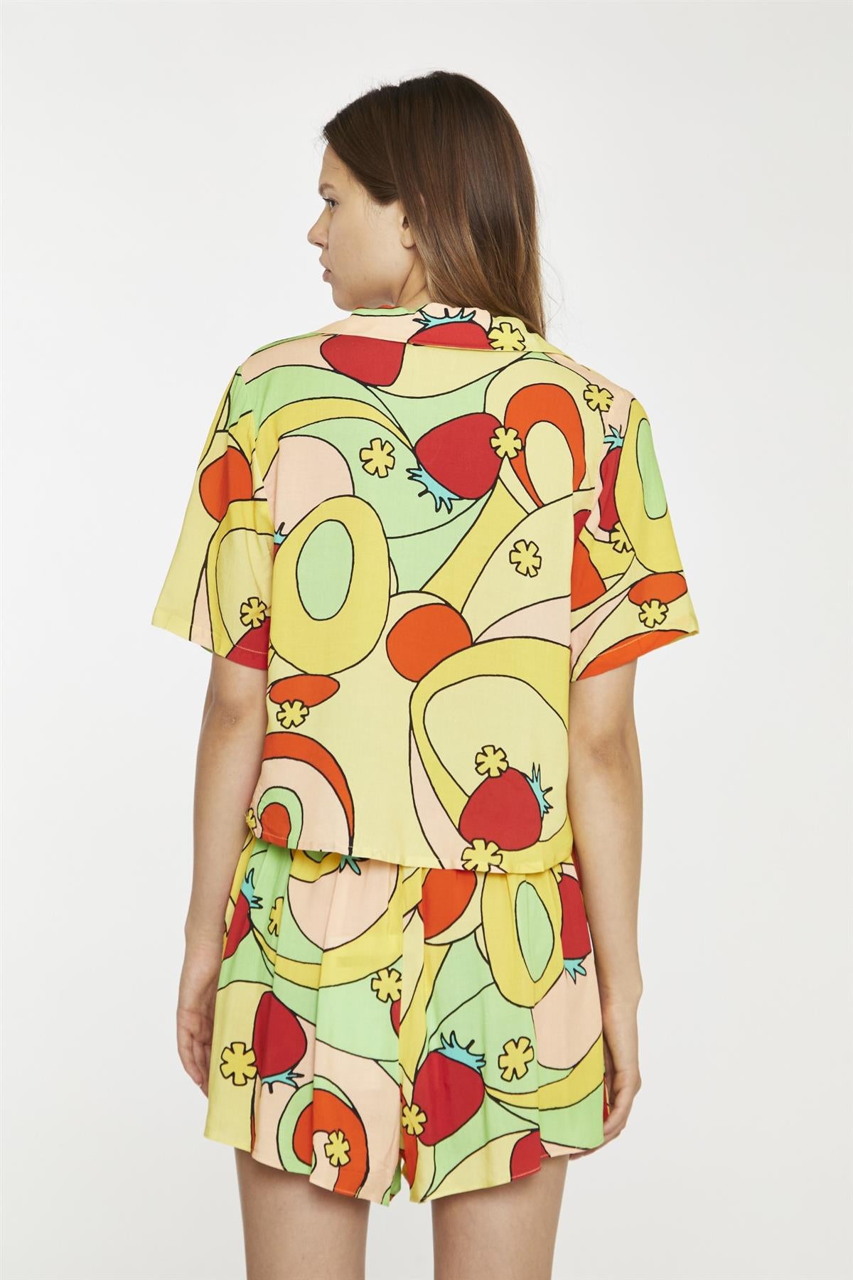 Orange-Swirl Strawberry Smocked-Waist Loose-Fit-Shorts