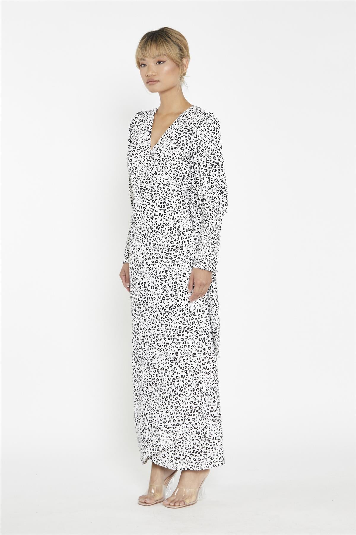 Snow Leopard Wrap Maxi-Dress