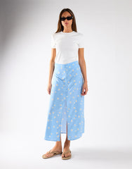 Blue Spaced Floral Button-Up Maxi Skirt