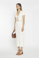 Vanilla Ribbed Tie-Front Crop-Top