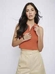 Orange Zip Collar Sleeveless Top