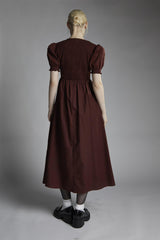 Burgundy Short-Puff-Sleeve-Tie-Front Maxi-Dress