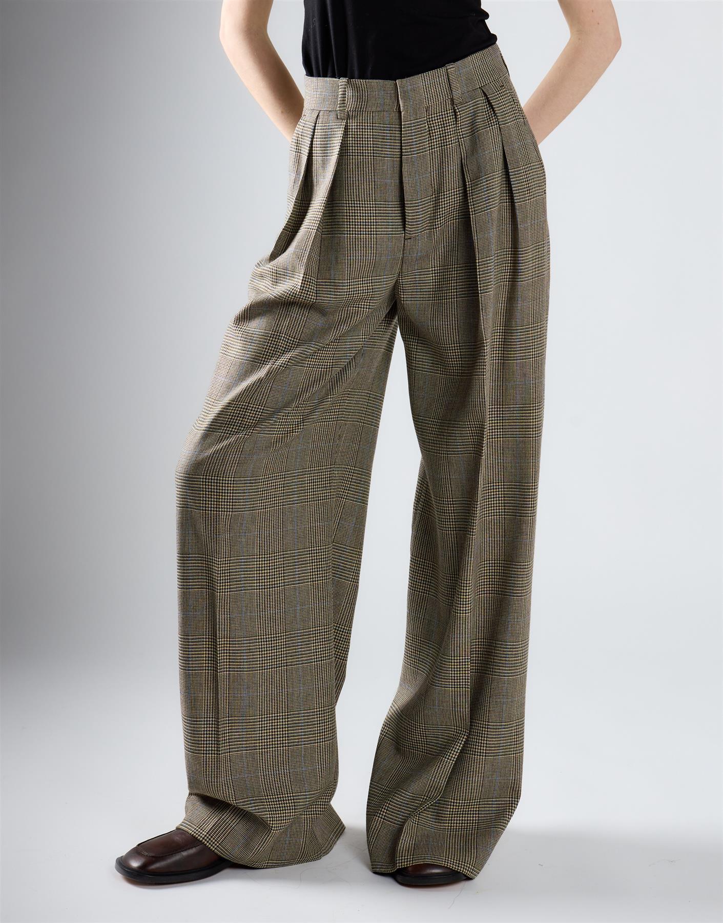 Stone Check Tailored High Waisted Trousers