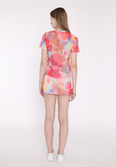 Mini Skirt - Multi Water Colour Flower