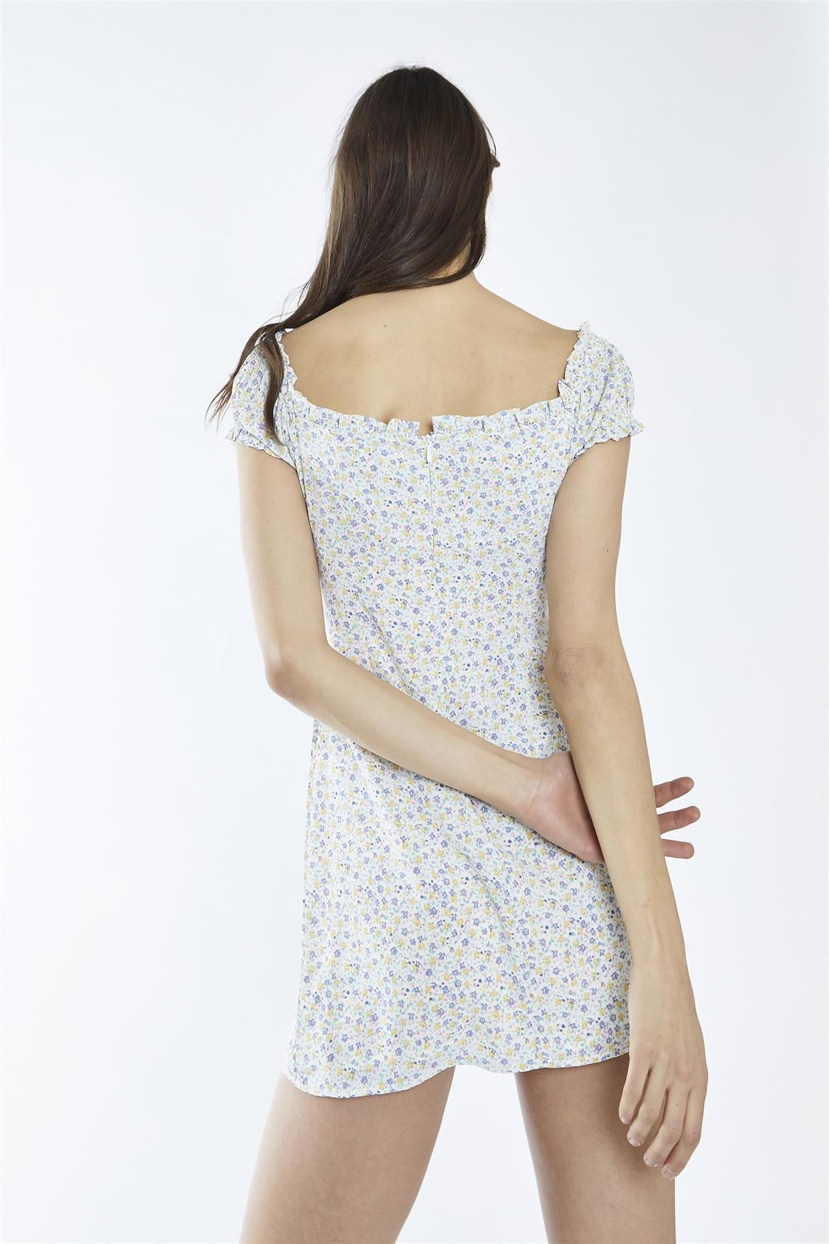 Lilac-Multi-Ditsy Front Tie Mini-Dress