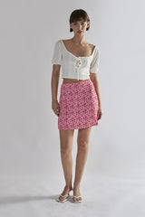Raspberry-Ditsy A-Line Mini-Skirts