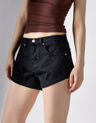 Button Denim Shorts - Washed Black