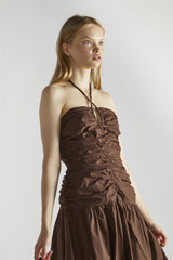 Brown Ruched Midaxi-Dress