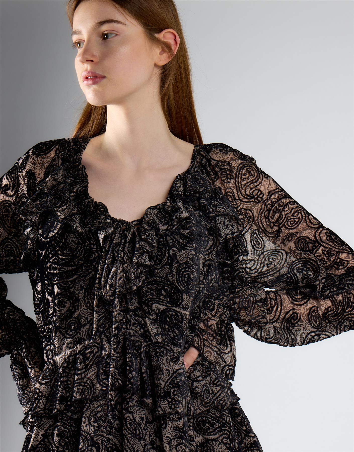 Black Paisley Devore Mini Dress