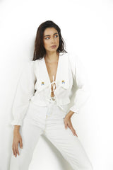 Off-White Collared-Sunflower Crop-top