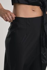 Black Satin Midi-Skirt