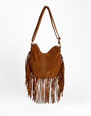 Tan Fringe Whipstitch Hobo Bag