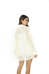 Pale-Lemon-Plisse Collared Long Sleeve-Top