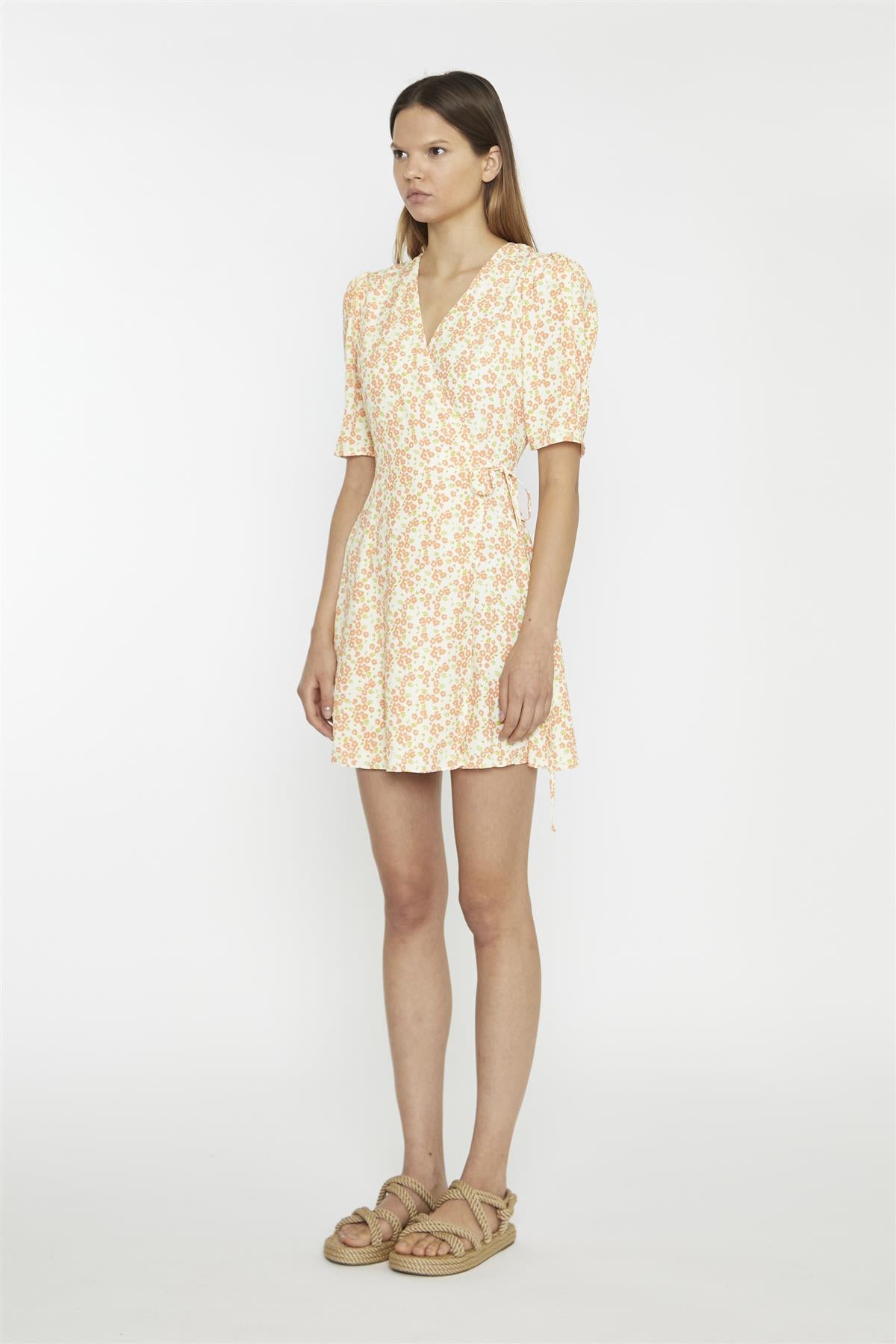 Muskmelon-Multi-Ditsy Wrap Mini-dress