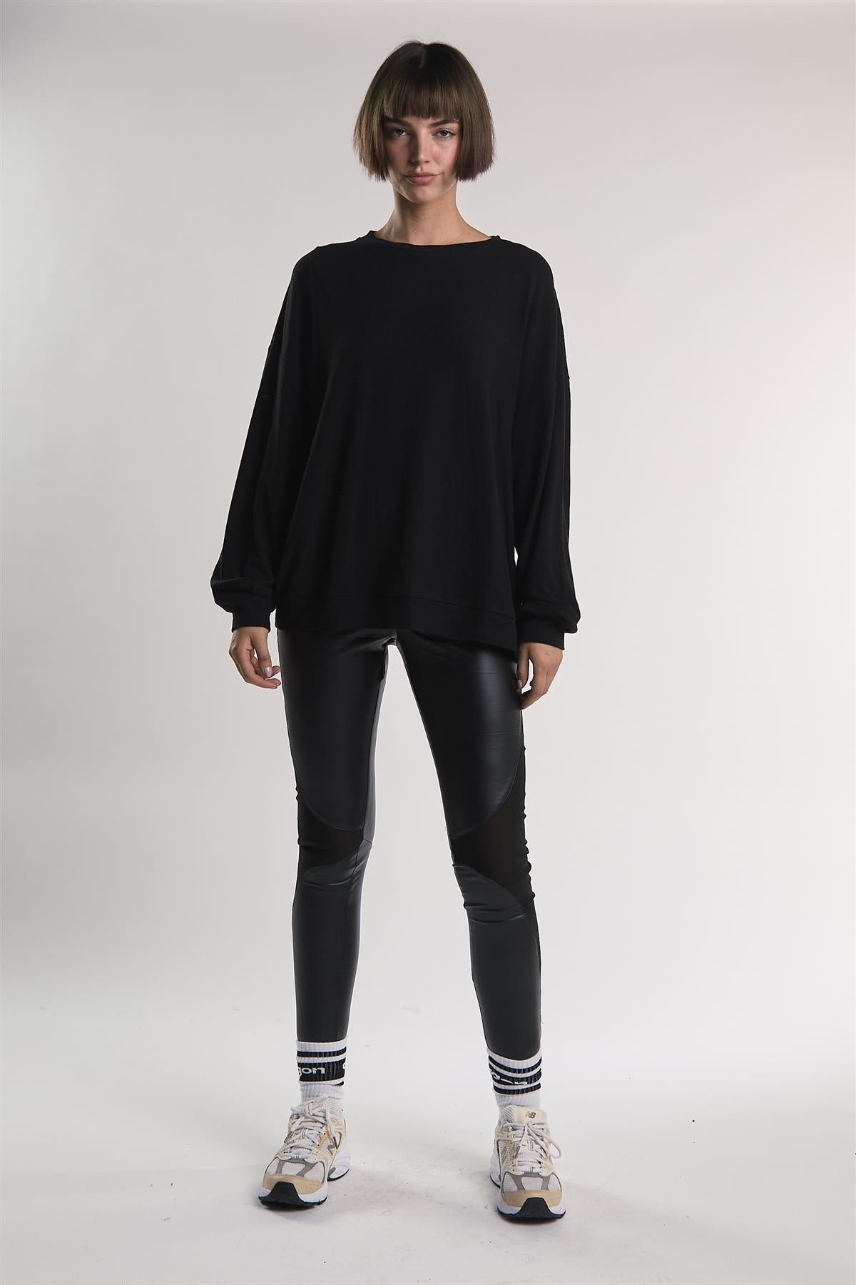 Black Leather-Look High-Waisted-Leggings