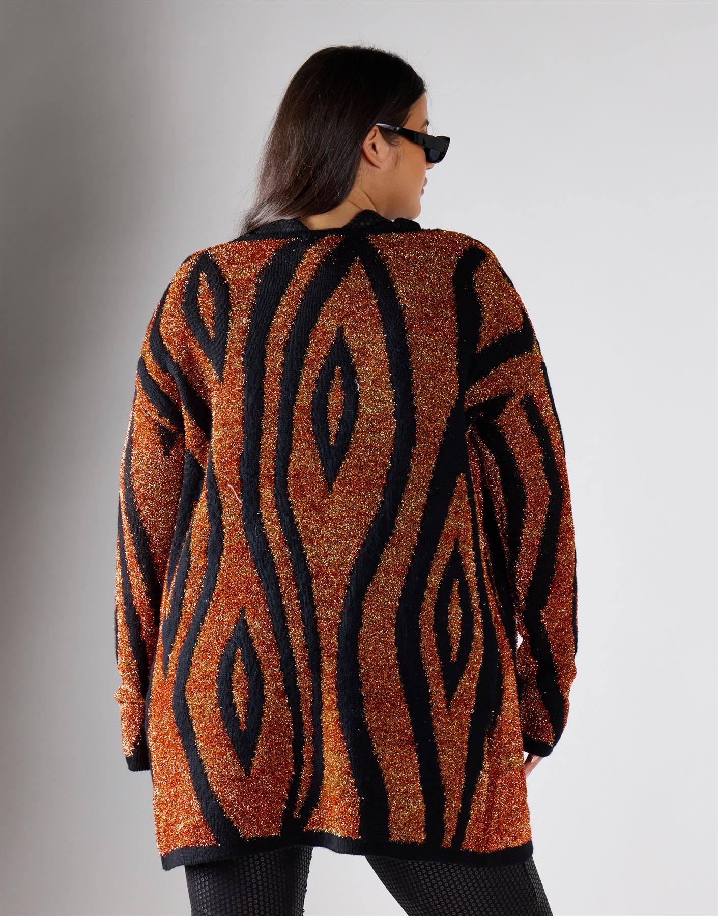 Glamorous Curve Women's  Tiger Lurex Regular Cardigan