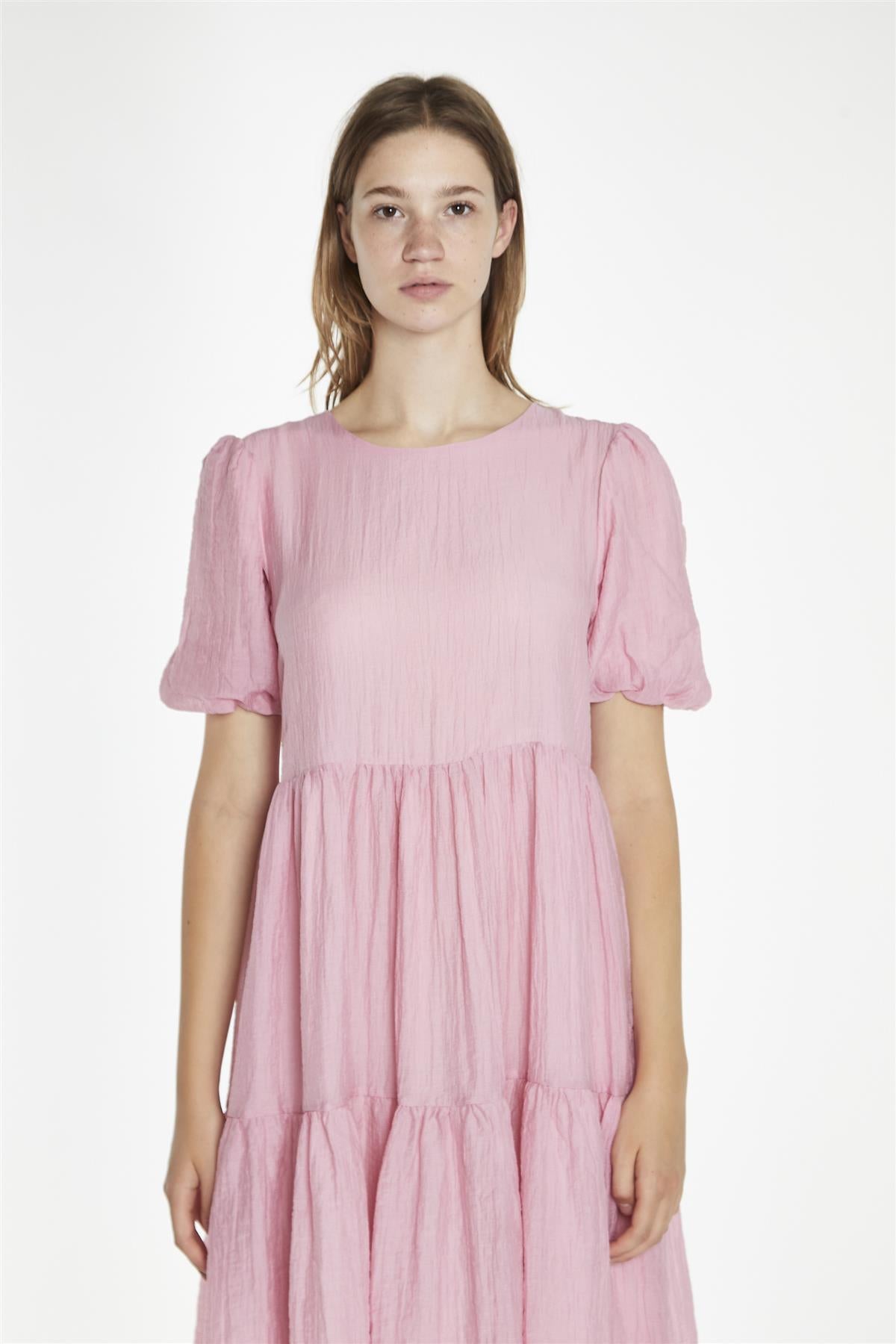 Soft-Pink Tiered Midi-Dress