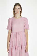 Soft-Pink Tiered Midi-Dress