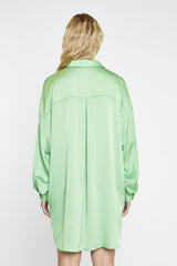 Apple-Green-Sateen Shirt Oversized Mini-Dress