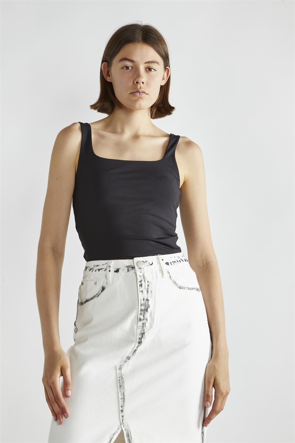 Square Neck Tank Top - Black