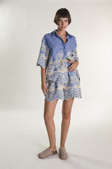 Glamorous Embroidered Chambray High Rise Lined Shorts