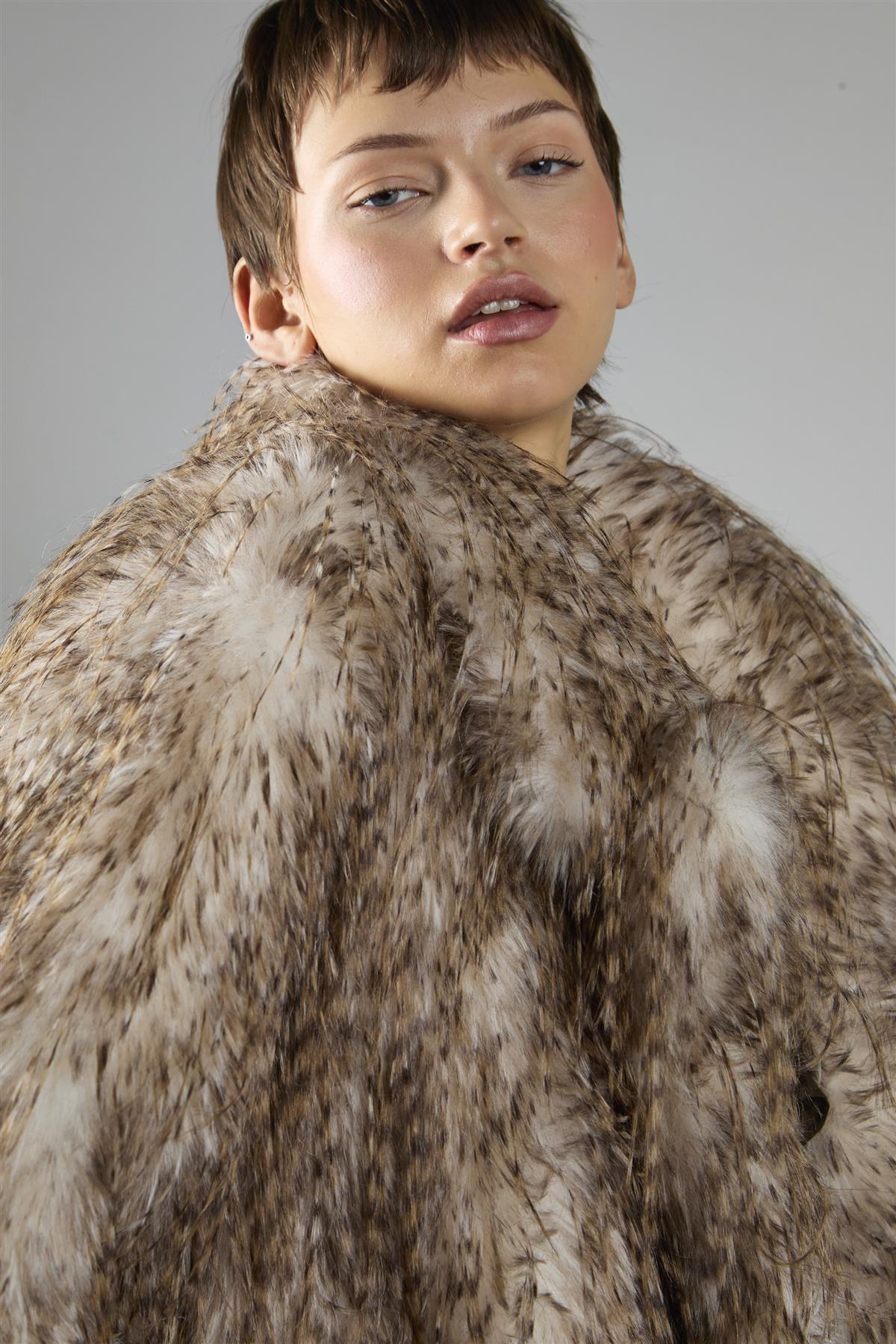 Faux Fur Midi Coat - Feather Fur