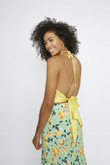 Golden-Yellow-Sateen Halter Crop-Top