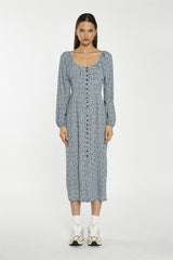 Scoop Neck Midaxi Dress - Blue Lime Ditsy