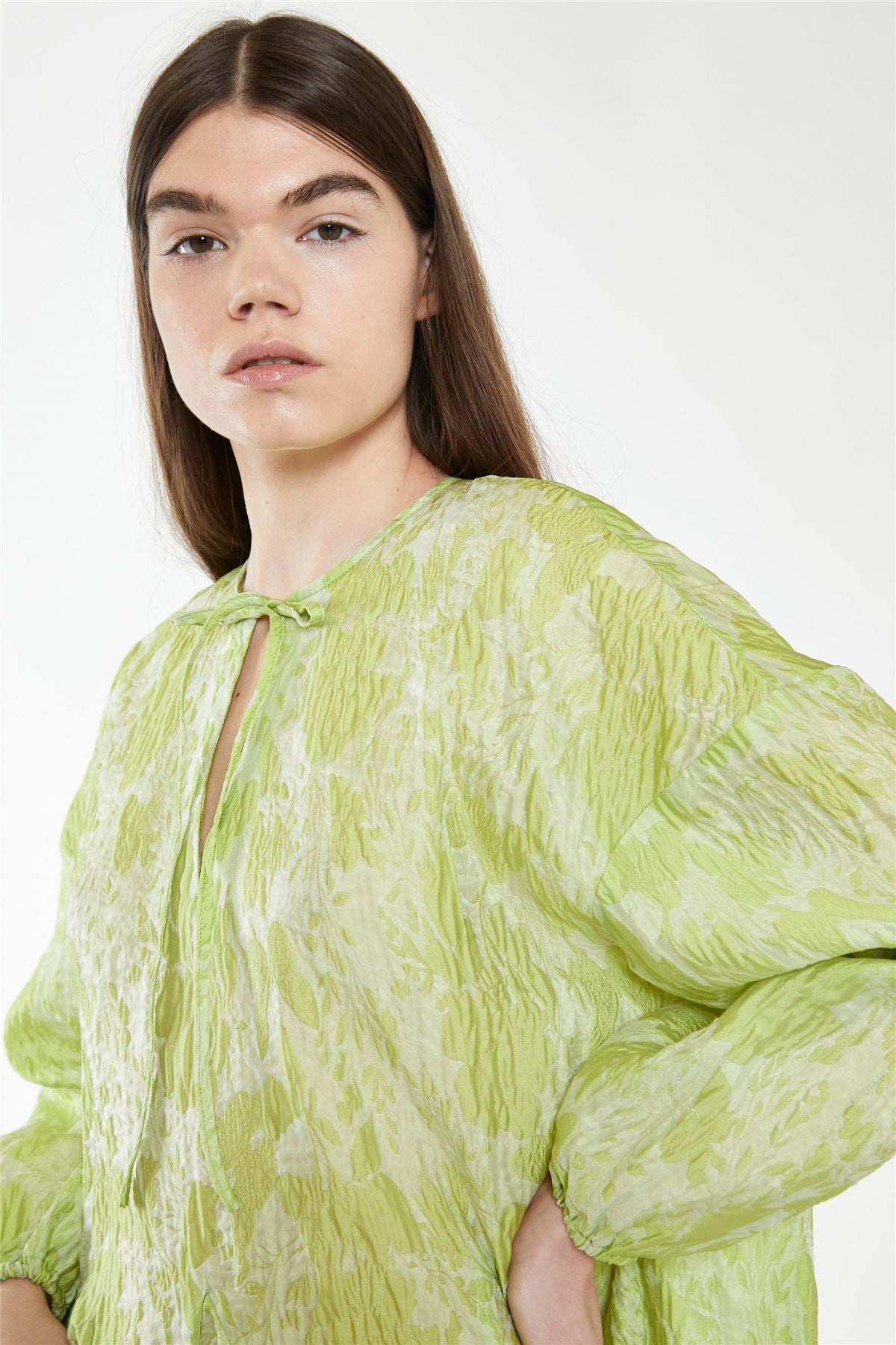 Lime Organza Jacquard Oversized Mini-Dress