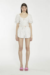 Cream Pink Stem Flower Shorts