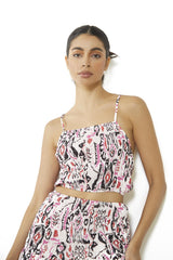 Pink Multi Abstract Spaghetti Strap Crop-Top