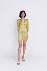 Olive Green V-Neck Button Mini Dress