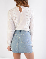 White Eyelet Long-Sleeve-Top