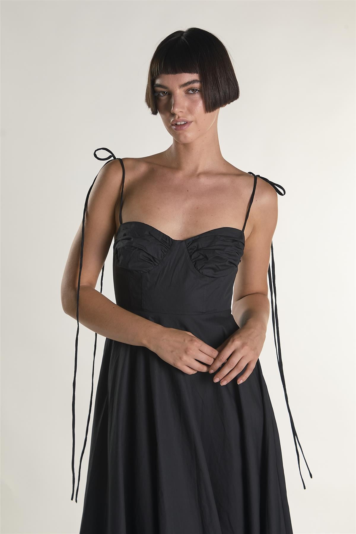 Bustier Style Floaty Midaxi Dress - Black