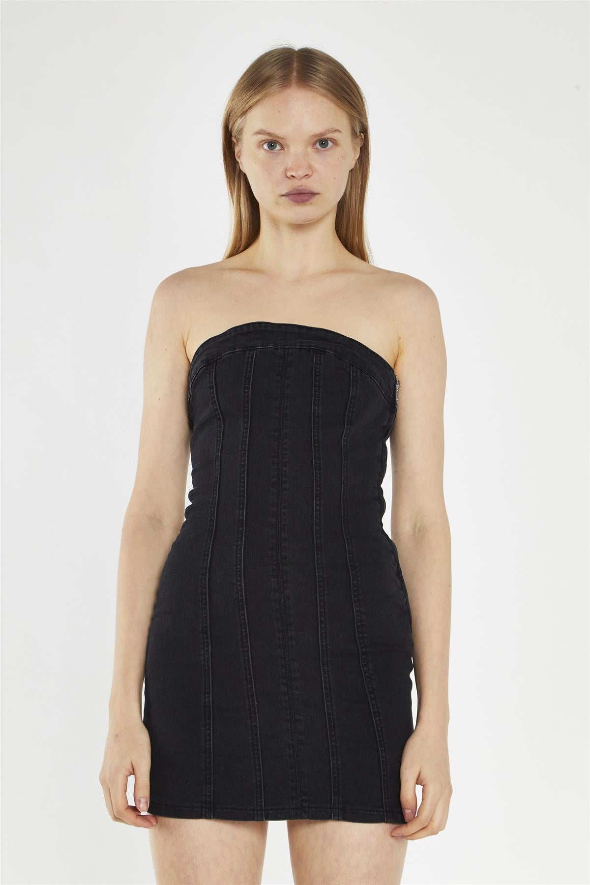 Denim Sleeveless Mini Dress - Washed Black