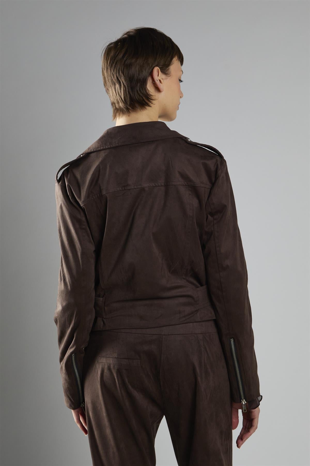 Brown Long Sleeve Biker Jacket